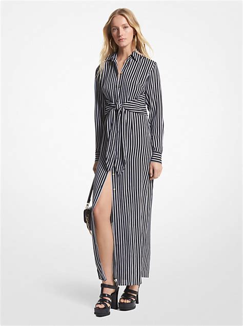 michael kors striped crinkled georgette tie-neck dress|Floral Print Georgette Tie.